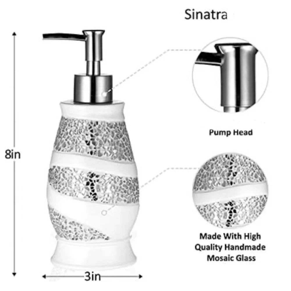White Sinatra Reflective Mirror Mosaic Glass Bathroom Accessory 3 PC Vanity Set